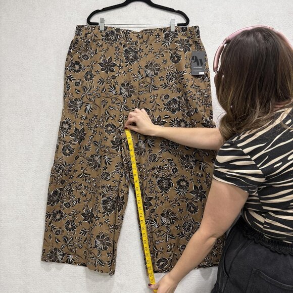 Nine West Jeans Pants Womens 2X Brown Black Floral Linen Blend Wide Leg Cropped - Picture 6 of 12